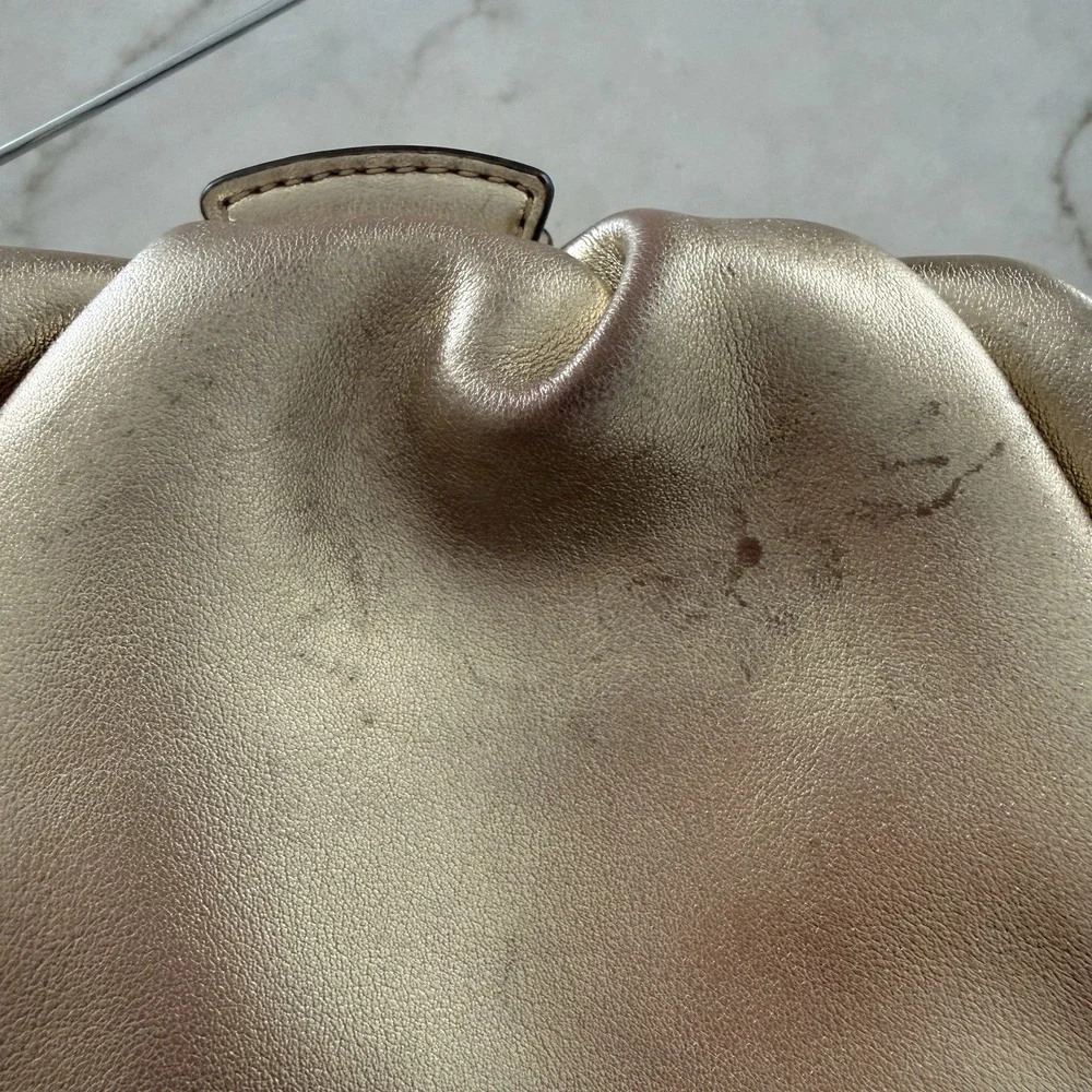 Michael Kors Nola Metallic Gold Leather Gathered Crossbody Clutch Bag SM READ**